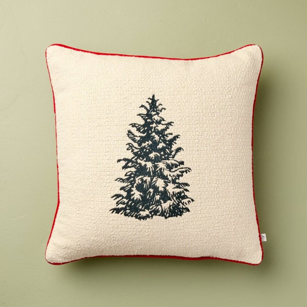 HEARTH & HAND Tree Icon Indoor Square Pillow Cream Red 16 x 16